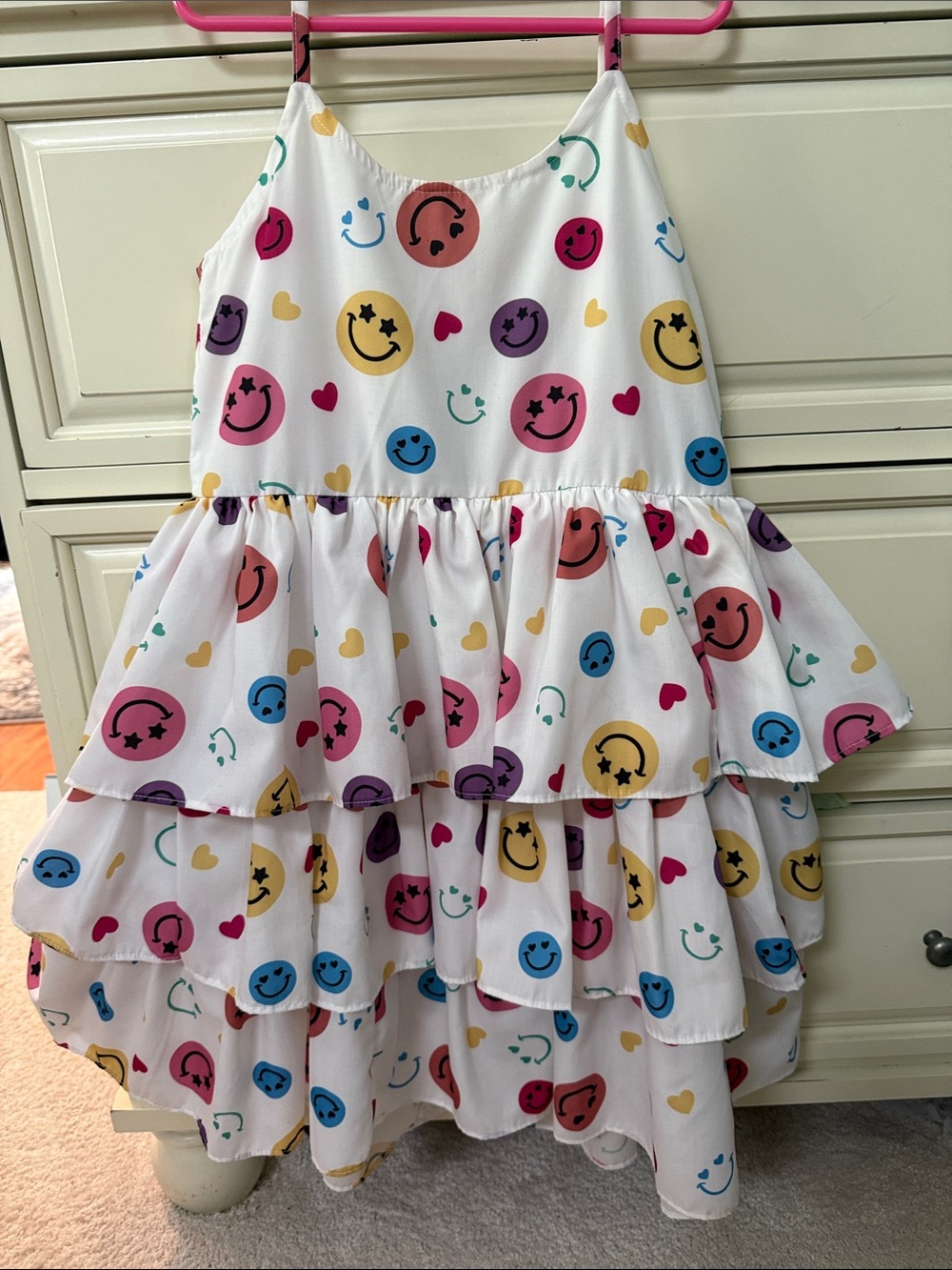 Lola + the boys  White Tiered Smiley-Print Dress